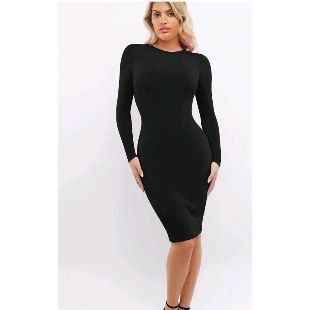 Popilush Shapewear Modal Long Sleeve Crew Neck Slimming Midi Dress XL
